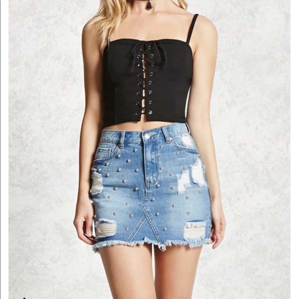 Forever 21 light blue studded denim miniskirt